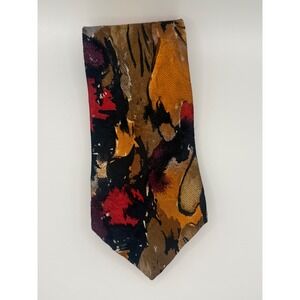 Mondo Uomo Men Silk Tie Abstract Painterly Geometric Gold Burgundy Made in Italy